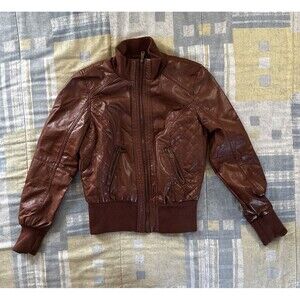 J2 Faux Leather Moto Tan Full Zip Quilted Pattern Jacket Women's Sz M